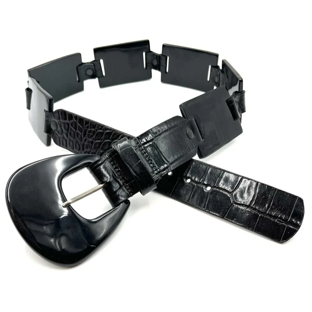 VINTAGE Belt Italian leather acrylic links euc - Picture 7 of 7